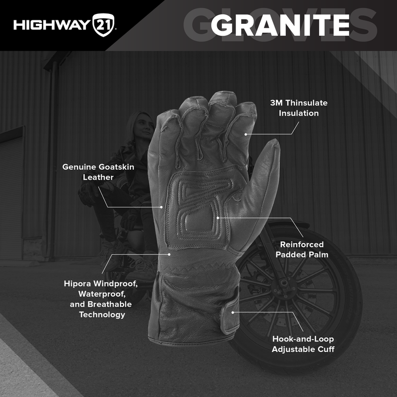 Highway 21 Granite Motorcycle Riding Gloves
