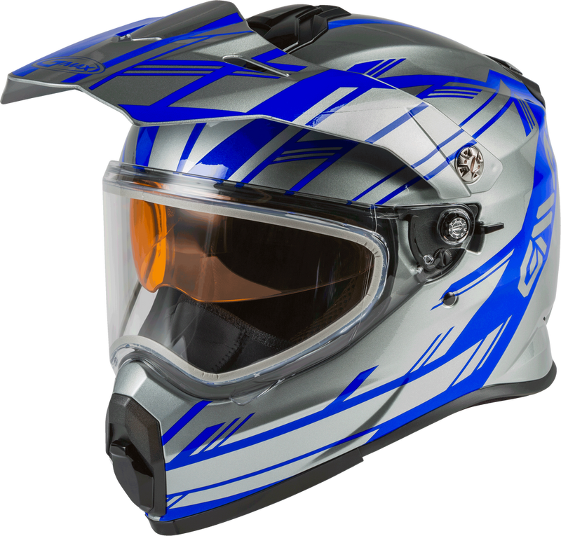 GMAX AT-21S Adventure Dual Lens Shield Snow Helmet (Silver/White/Black, Large)