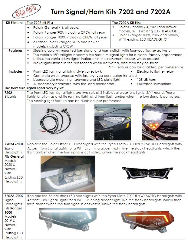 Ryco Moto Street Legal Kits For Polaris SXS Vehicles