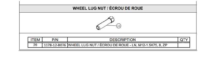 Camso Replacement Wheel Lug Nut for Polaris Vehicles M12-1.50 X 75 (1178-12-B076)