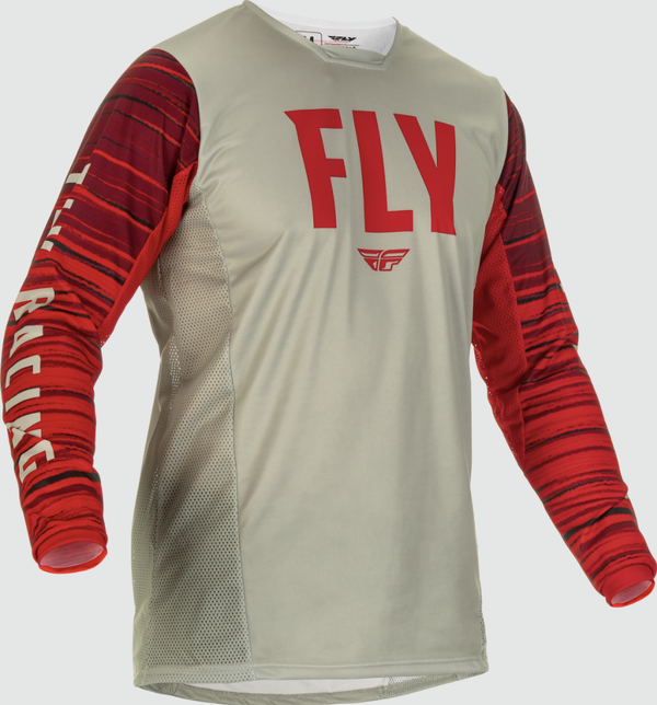 Fly Racing 2022 Adult Kinetic Wave Jersey (Light Grey/Red, Small)