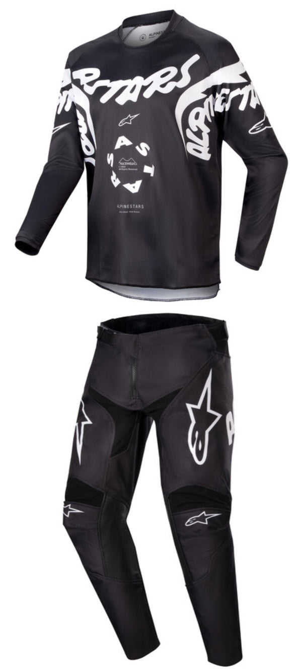 Alpinestars Racer Hana Black/White Youth Moto Gear Set - Pant and Jersey Combo