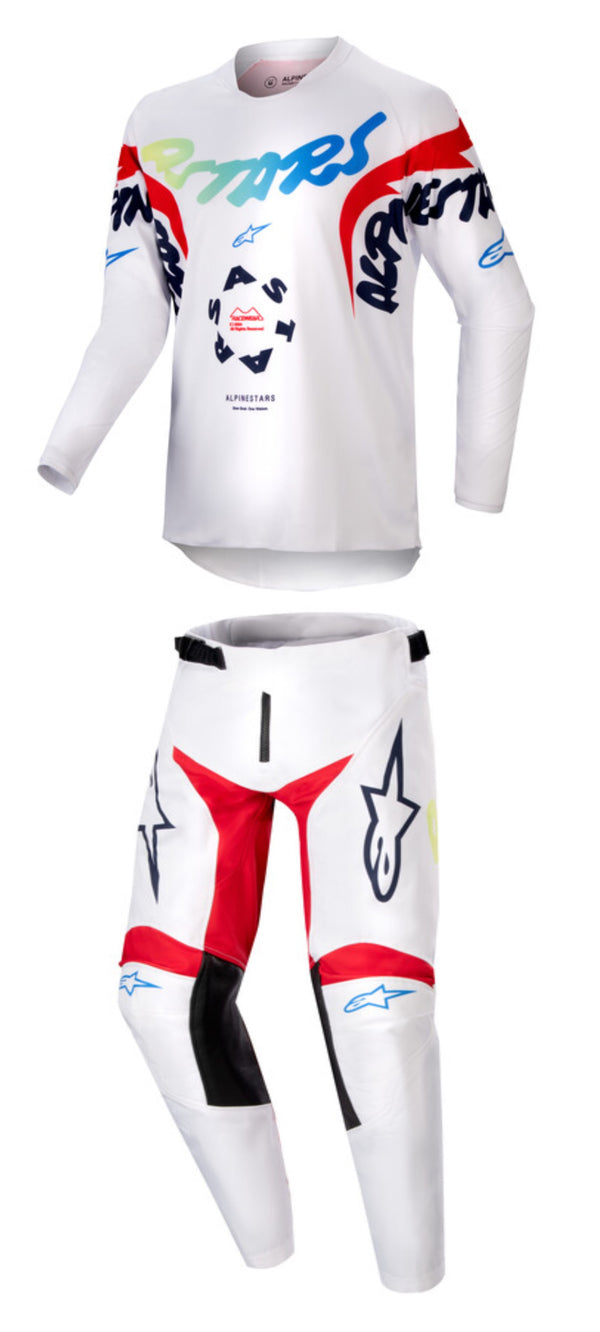 Alpinestars Racer Hana White/Multicolor Youth Moto Gear Set - Pant and Jersey Combo
