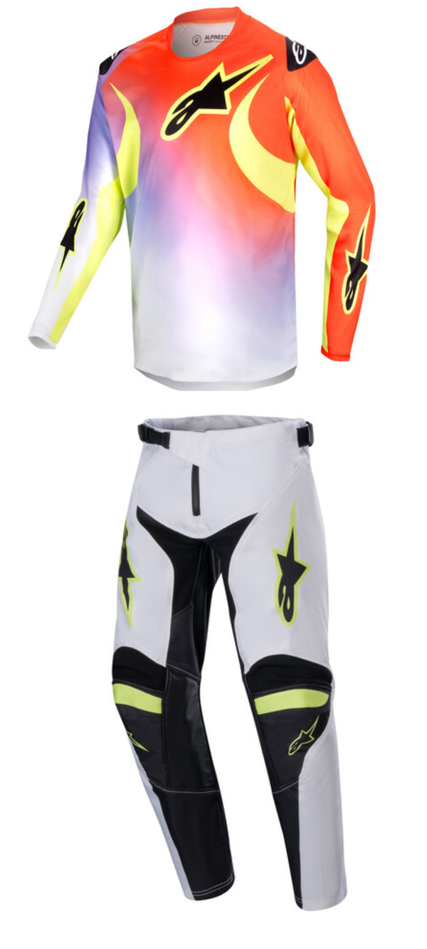 Alpinestars Racer Lucent White/Neon Red/Yellow Fluo Youth Moto Gear Set - Pant and Jersey Combo